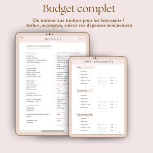 budget de mariage complet, postes de dépenses, suivi des règlements mariage, wedding planner, digital planner template à compléter en français