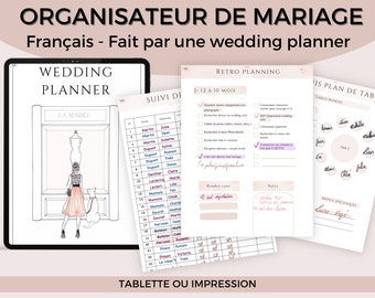 Planificateur de mariage en français fait par une wedding planner, Mariage, Organisateur, journal, fiançailles, future mariée, agenda, to do