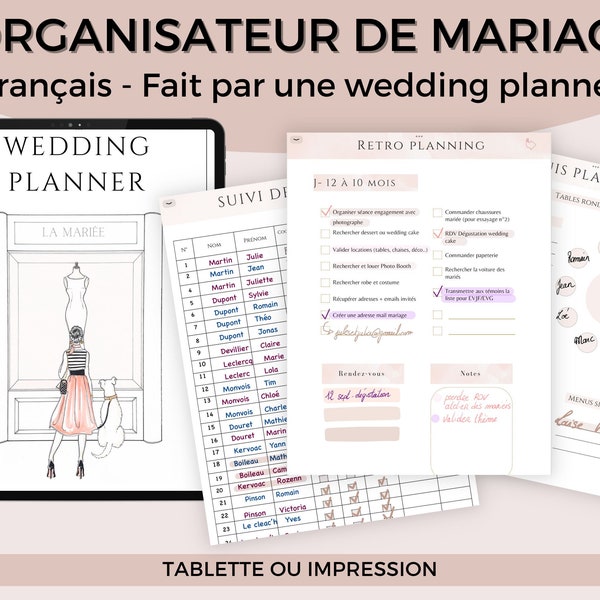 Planificateur de mariage en français fait par une wedding planner, Mariage, Organisateur, journal, fiançailles, future mariée, agenda, to do