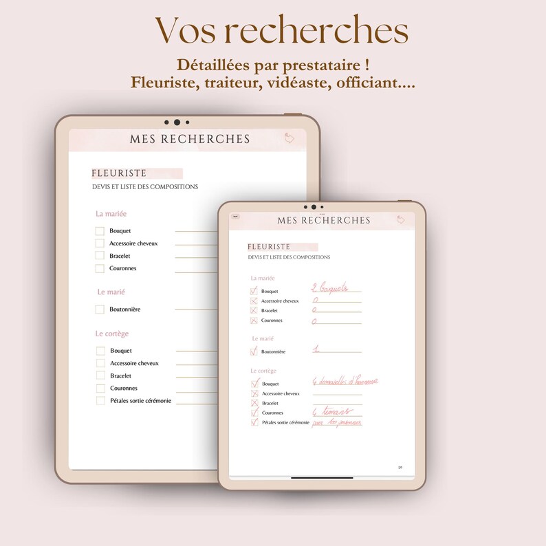 recherche prestataires mariage, lieu, traiteur, template et outils, digital planner à télécharger, template