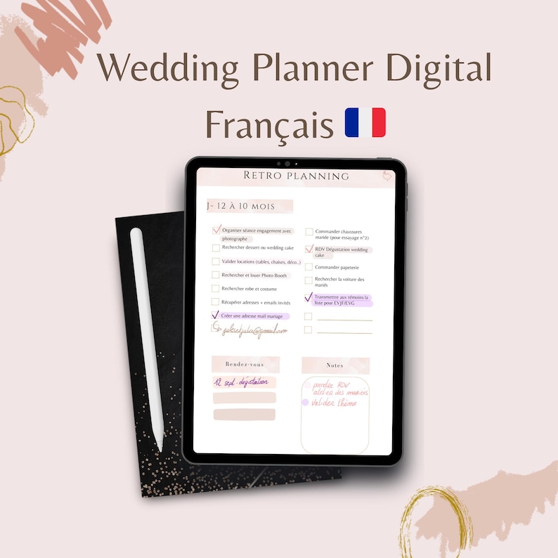 Wedding planner digital de mariage en français, template pour organiser son mariage pour tablette, iPad