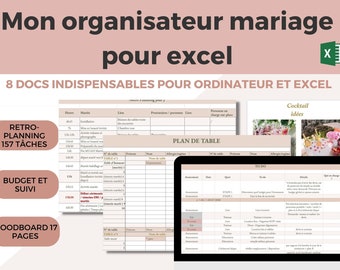 Planificateur de mariage français Excel | planificateur de mariage numérique |Budget de mariage | to do list mariage | organisateur mariage