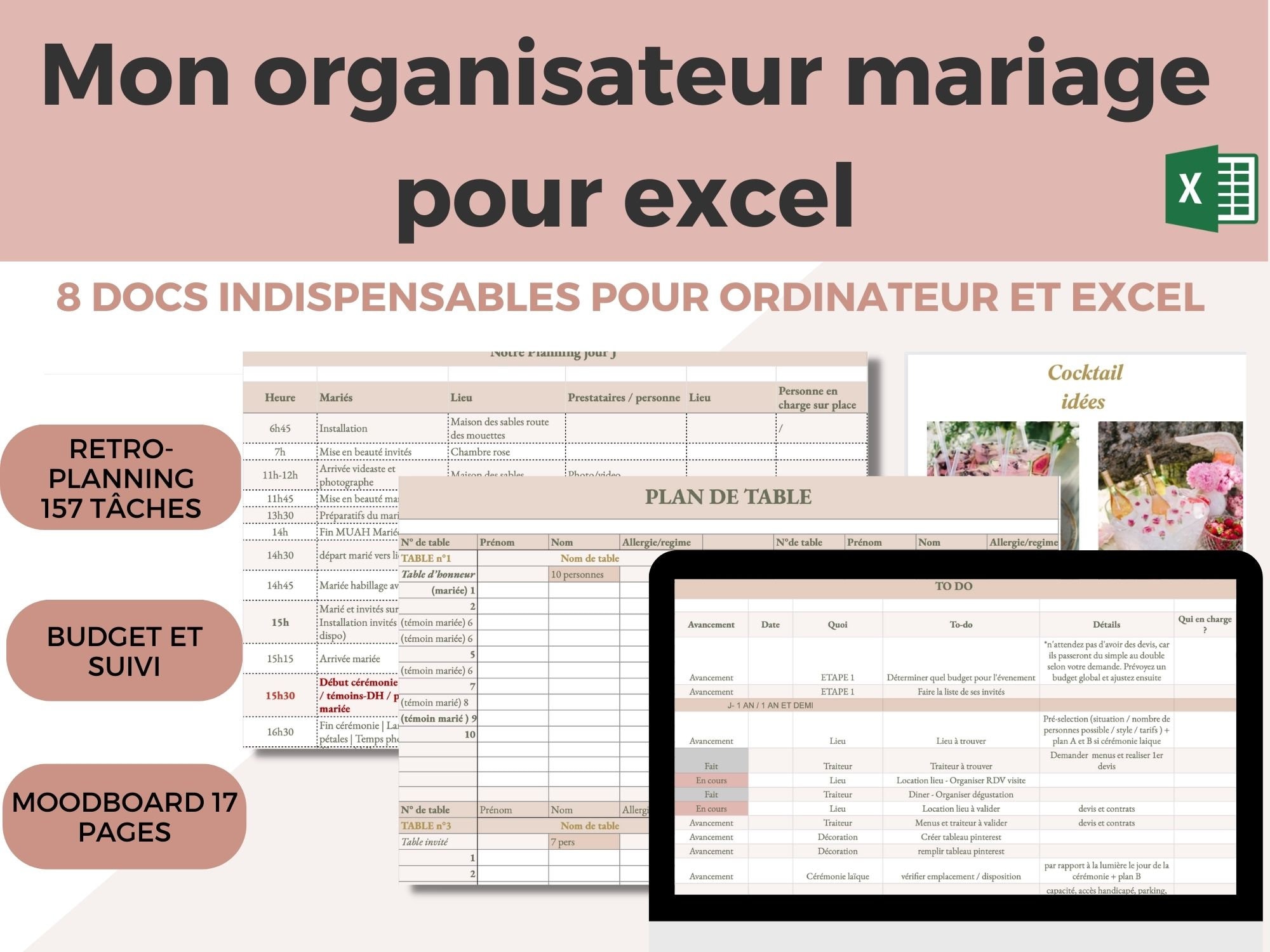 Planificateur de mariage français Excel | planificateur de mariage