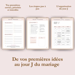 des premières idées au jour du mariage, ce wedding planner digital à completer en français vous guidera étape par étape, template à compléter