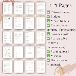 Digital planner mariage en français, Cadeau mariage, Wedding planner ,
Template à completer, planning, moldboard, traiteur, budget, 
Mariage invite