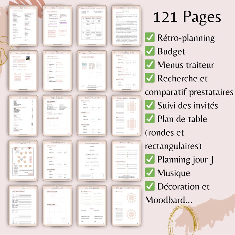 Digital planner mariage en français, Cadeau mariage, Wedding planner ,
Template à completer, planning, moldboard, traiteur, budget, 
Mariage invite