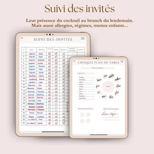 suivi des invités du mariage avec ce digital planner en français, fait par une organisatrice de mariage professionnelle, template à compléter