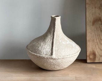 Handmade Natural Paper Mache Bottle Vase: Minimalist Sustainable Decor