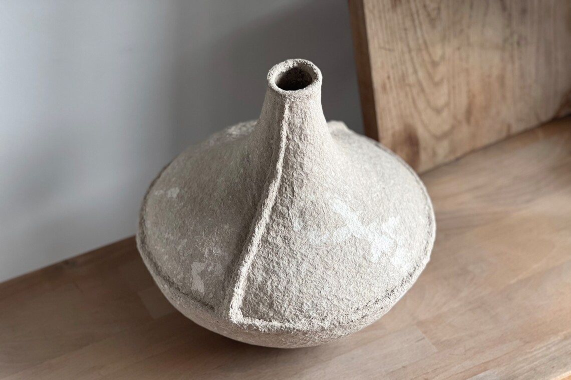 Paper Mache Bottle Vase, Minimalist Vase, Handmade Modern Paper Bottle