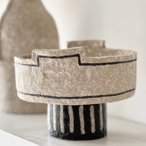 Handmade Paper Mache Footed Bowl: Modern Sustainable Decor
