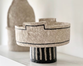 Handmade Papier Mache Footed Bowl: Sustainable Recycled Eco Friendly Decor