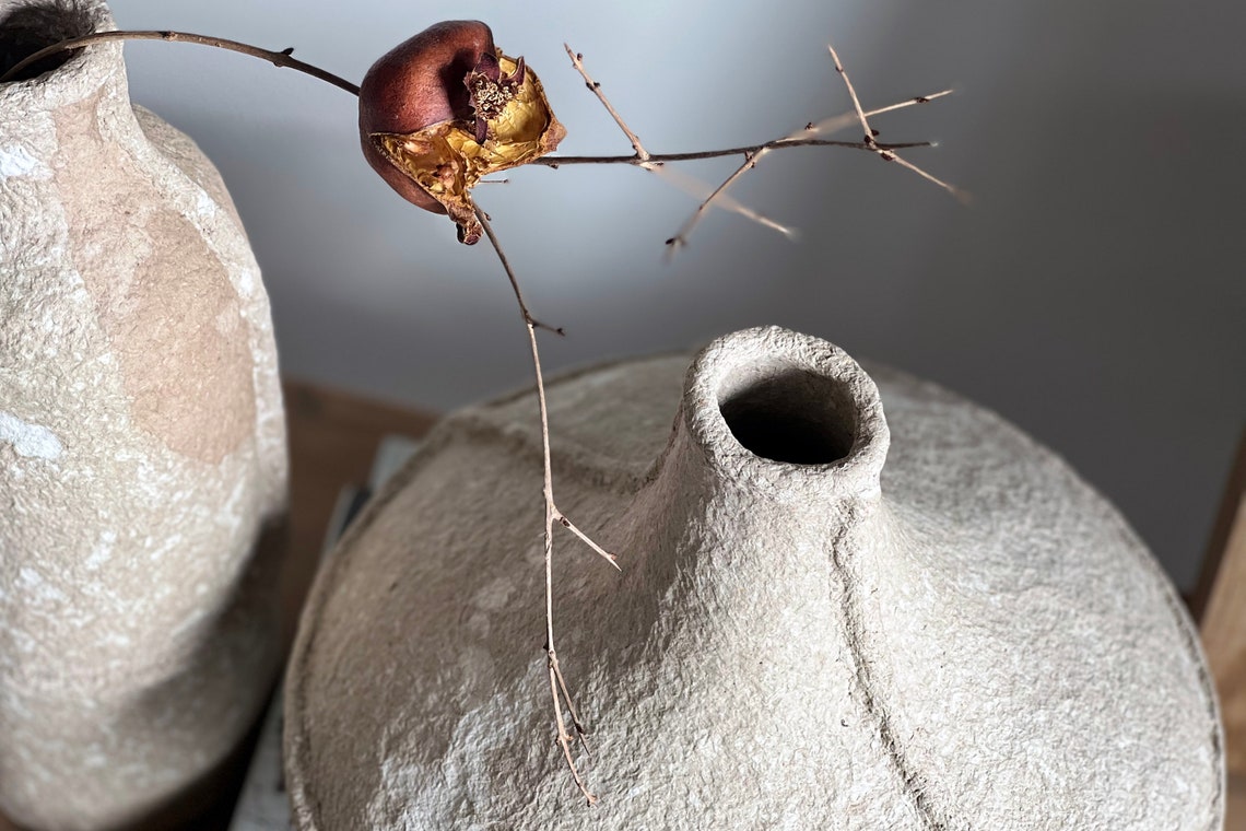 Paper Mache Bottle Vase, Minimalist Vase, Handmade Modern Paper Bottle