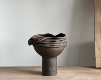 Handmade Ceramic Footed Vase: Modern Minimalist Vessel