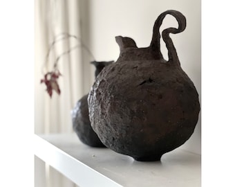 Handmade Paper Mache Vase: Minimal Modern Eco Decor, Wabi Sabi Home Decor
