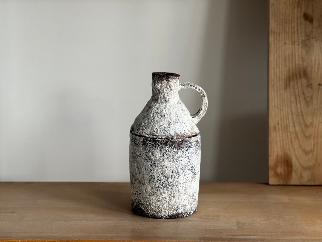 Paper Mache Bottle Vase, Minimalist Vase, Handmade Modern Paper Bottle