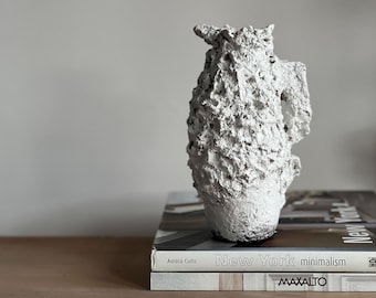 Handmade Paper Mache Vase: White Minimalist Eco Decor