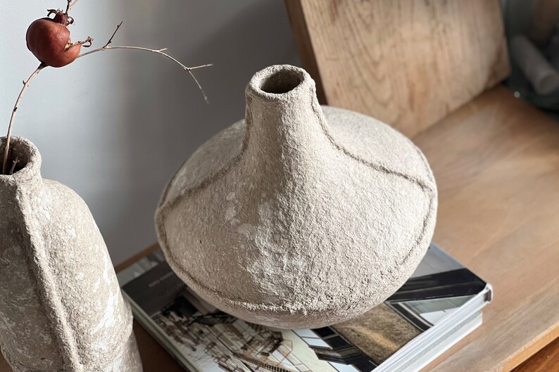 Paper Mache Bottle Vase, Minimalist Vase, Handmade Modern Paper Bottle