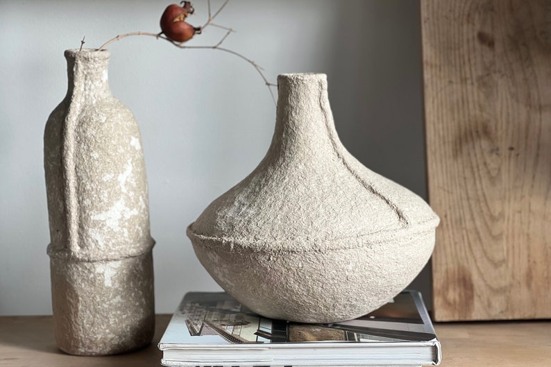 Paper Mache Bottle Vase, Minimalist Vase, Handmade Modern Paper Bottle