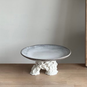 Handmade Ceramic Footed Bowl: Recycled Paper Clay, Modern Minimalist Decor