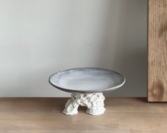 Handmade Ceramic Footed Bowl: Recycled Paper Clay, Modern Minimalist Decor