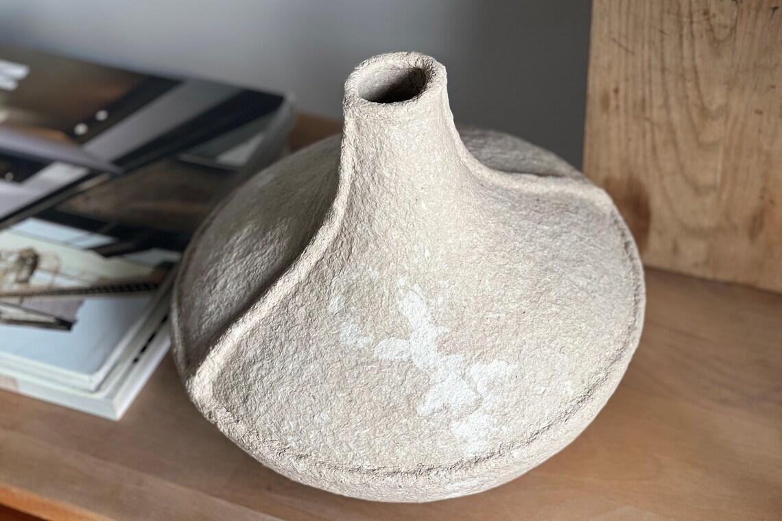 Paper Mache Bottle Vase, Minimalist Vase, Handmade Modern Paper Bottle