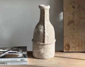 Paper Mache Vase Bottle, Minimalist Vase, Handmade Modern Paper Bottle, Recycled Paper Pulp Bottle, Dried Flower Vase, Sustainable Decor