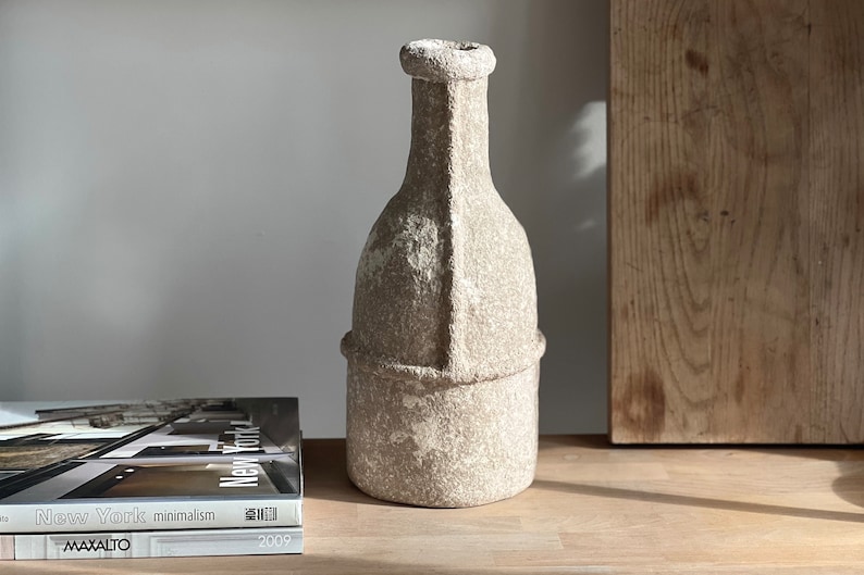 Paper Mache Vase Bottle, Minimalist Vase, Handmade Modern Paper Bottle