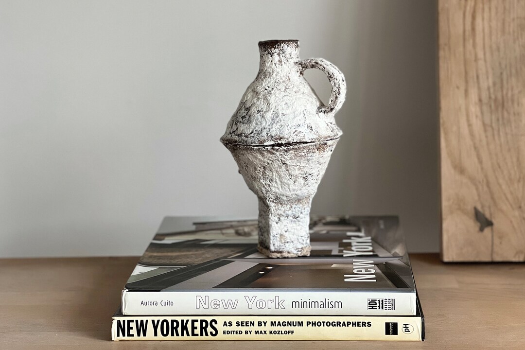 Paper Mache Bottle Vase, Recycled Paper Pulp Bottle, Minimalist Vase