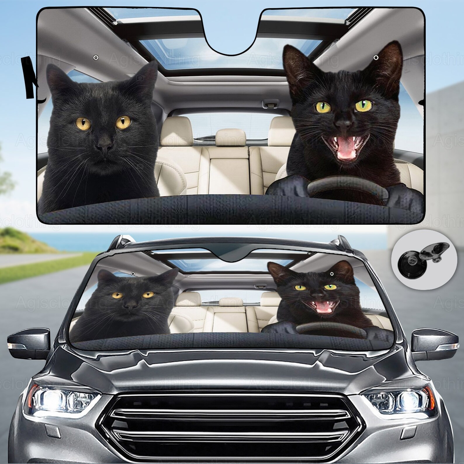 Black Cat Car Sunshade Cat Car Auto Sun Shade Black Cat Etsy