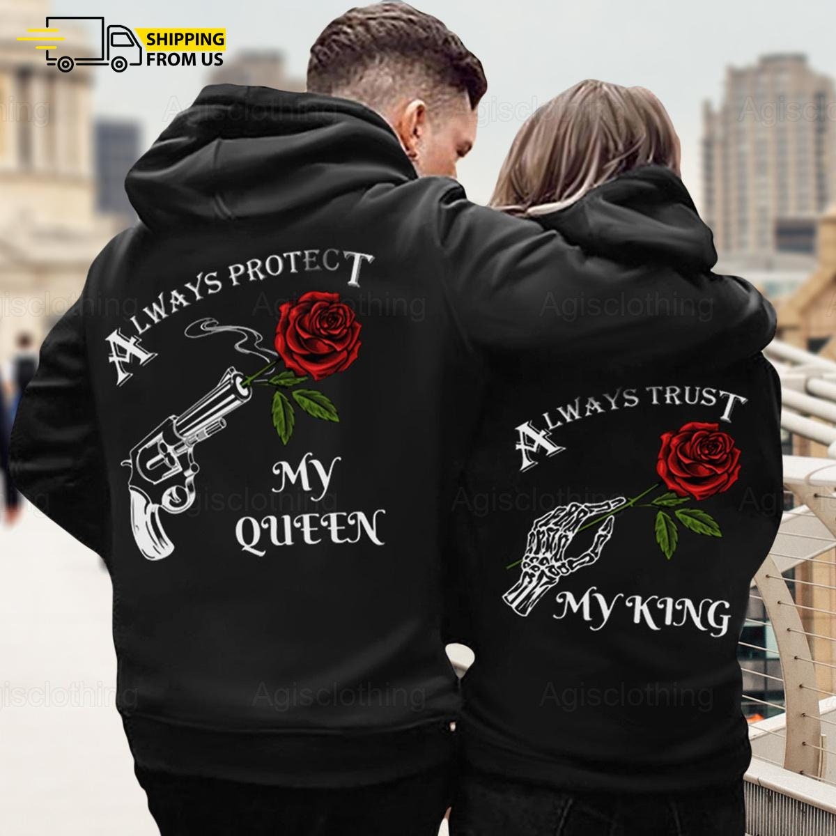 Couple Hoodies King Queen Simple Style Sweatershirt – os melhores