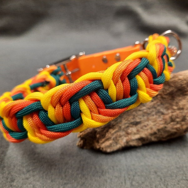 Paracord collar in retro style, adjustable from 34 - 40 cm neck circumference, Biothane closure