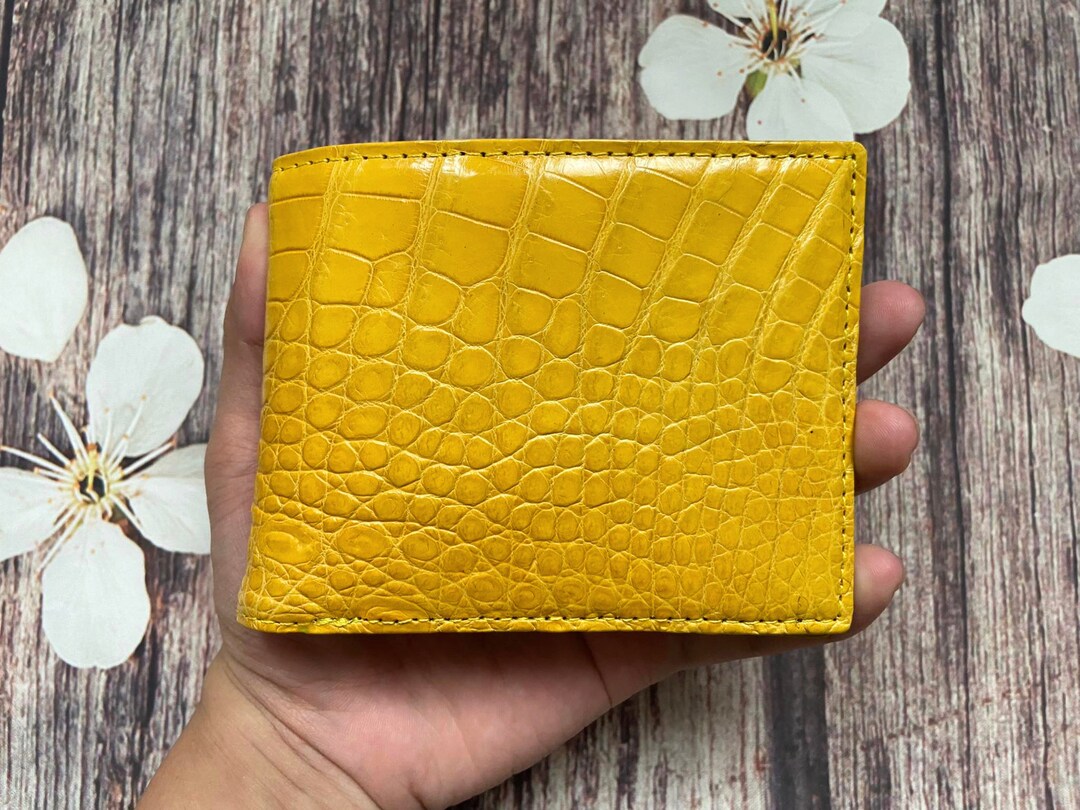 Yellow Real Alligator Belly Leather Wallethandmade Leather Etsy
