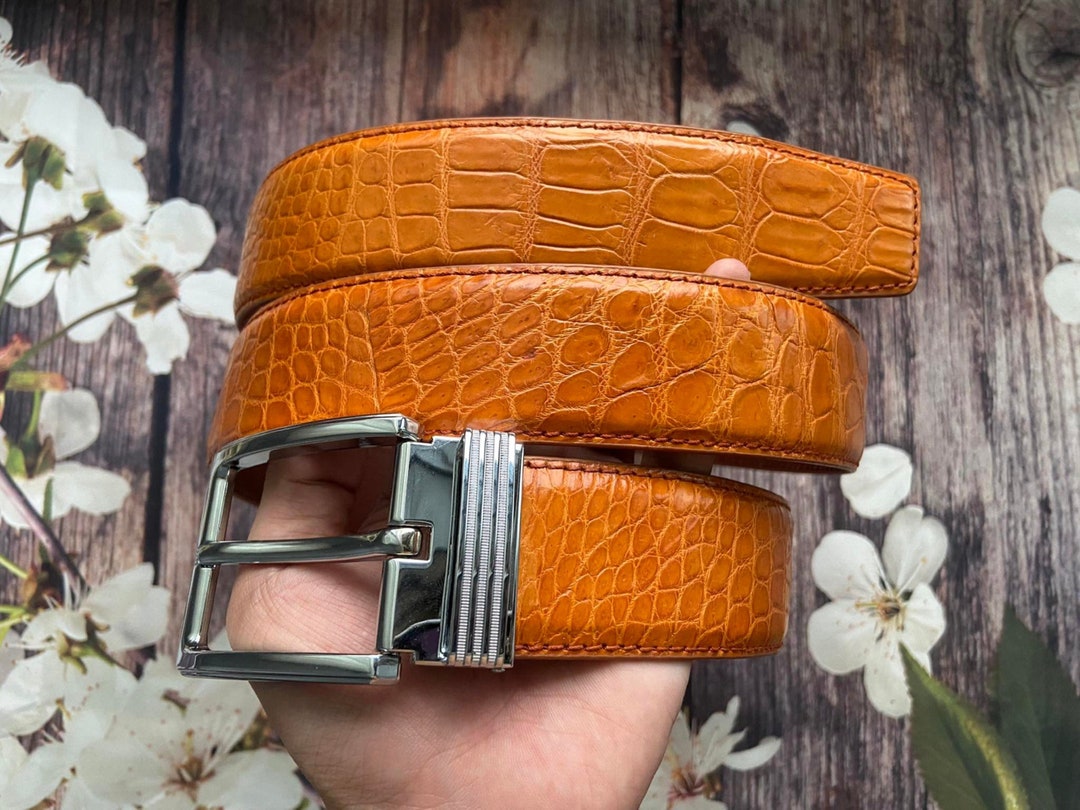1.5 Orange Alligator Belly Leather Skin Beltgift for Etsy