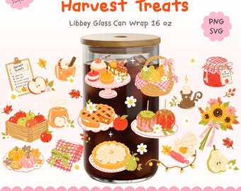 Autumn Harvest Treats Glass Can Wrap, 16oz Libbey Tumbler Design (PNG SVG)