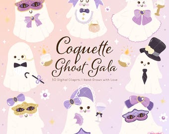 Coquette Ghost Clipart Set: Kawaii Halloween PNG SVG (Digital Download)