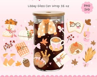 Cozy Autumn Libbey Glass Wrap PNG | Fall Coffee Cup Design (Digital Download)