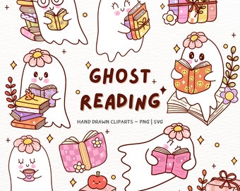 Bookish Ghost Clipart: Halloween Reading PNG, SVG, AI (Digital Download)