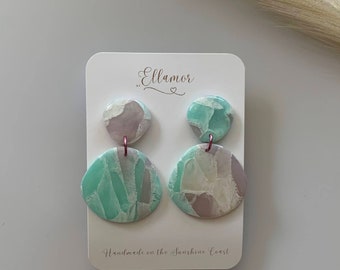 Clip-On Earrings Frosted Pastel Organic Pebble | Polymer Clay Jewellery | Comfort Clip-On | Polymer Clay Earrings | Pastel Earrings.
