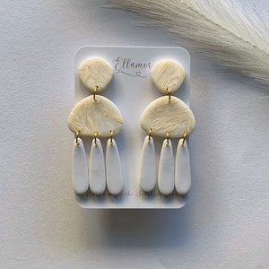 Clip-On Earrings | Ivory Swirl Chandelier | Bridal Earrings | Clip-On Bridal Earrings | Polymer Clay Bridal Earrings.