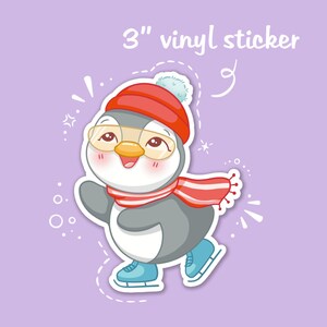 Schattige pinguïnsticker, kunstschaatsster, handgemaakte weersbestendige vinylsticker voor laptop, bidon, waterfles, telefoon en meer