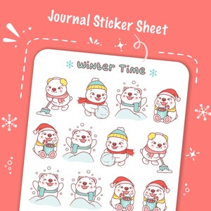Wintertijd stickervel, handgetekende schattige beer stickers voor je Hobonichi, Bullet Journal, planner, dagboek, plakboek en meer
