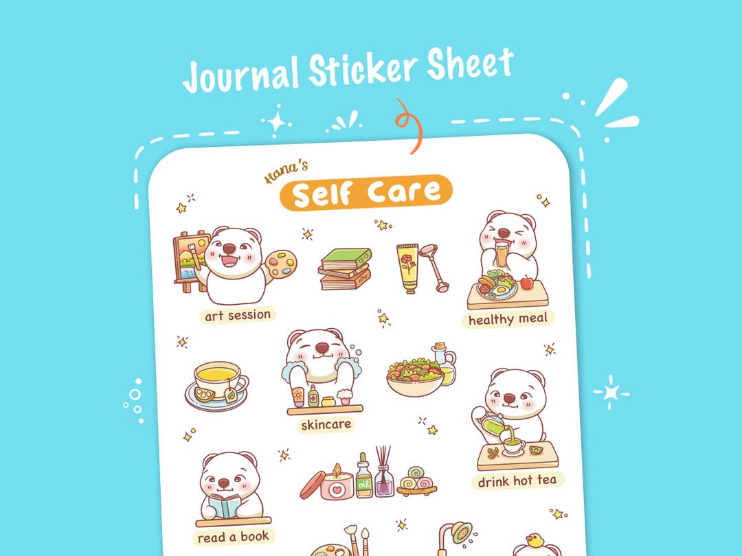 Self Care Sticker Sheet, Hand-drawn Cute Bear Kawaii Stickers for ...