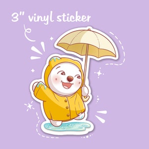 Sticker schattige beer, spelen in de regen, handgemaakte weersbestendige vinylsticker voor laptop, bidon, waterfles, telefoonhoesje en meer