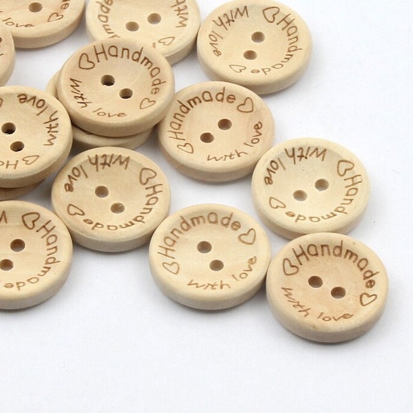 Handmade With Love Buttons tshirt  | Wooden Buttons | Knitted Projects | Wood Made With Love Buttons | Baby Buttons | Handmade Label