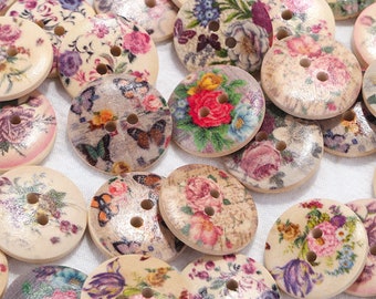 20mm Pretty Wooden Floral Buttons | Craft Buttons | Pack Of 10 Or 20 | Pretty Wooden Flower Buttons | Sewing Accessories