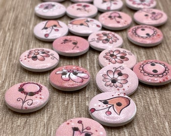 Flower Buttons | 15mm | Natural Buttons | Flower Detail | Pretty Wooden Floral Buttons | Craft Buttons Pack Of 10 Or 20