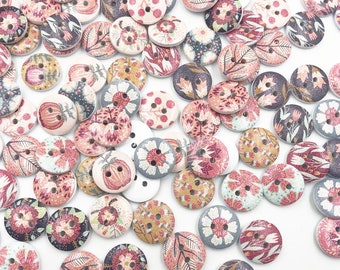 Flower Buttons | 15mm | Natural Buttons | Flower Detail | Pretty Wooden Floral Buttons | Craft Buttons | Made In Italy | Pack Of 10 Or 20