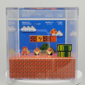 スーパーマリオにインスパイアされた 3D アクリルキューブジオラマ - ワールド 1-1