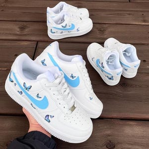 Custom Butterfly Air Force 1 Sneakers, Blue Butterflies Af1 Shoes, Unique Artistic Design, Personalized Sneakers, Limited Edition Shoes