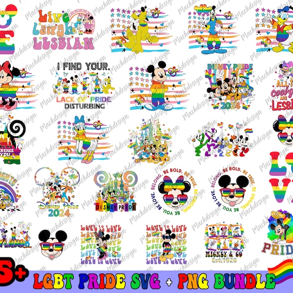 LGBT Pride PNG SVG Bundle, Pride Month Svg, Mouse and Friends, Magical Castle Png, Lgbt Community Svg, Pride Flag Png, Support Lgbt Rights
